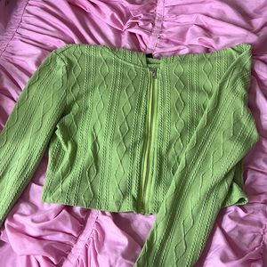 Green Cropped Hoddied Zip Up